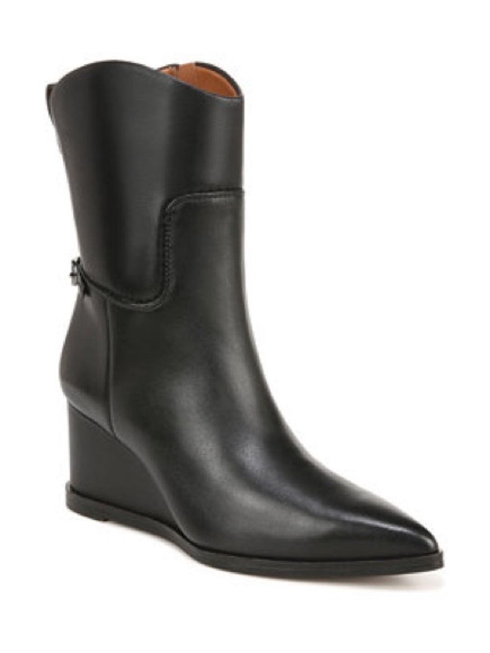 NWOB Franco Sarto Etta Black Leather shark booties wedge size 8M
